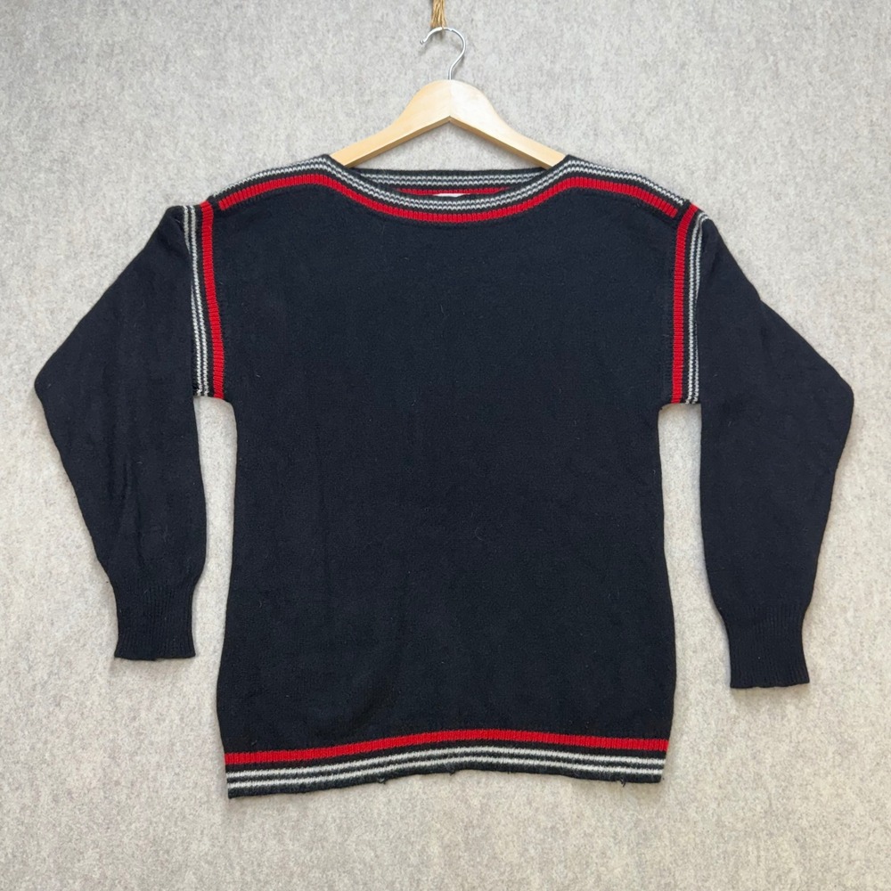 Sportwhirl Women L Black Vintage Cashmere Preppy Luxury 70s/80s Boatneck Sweater